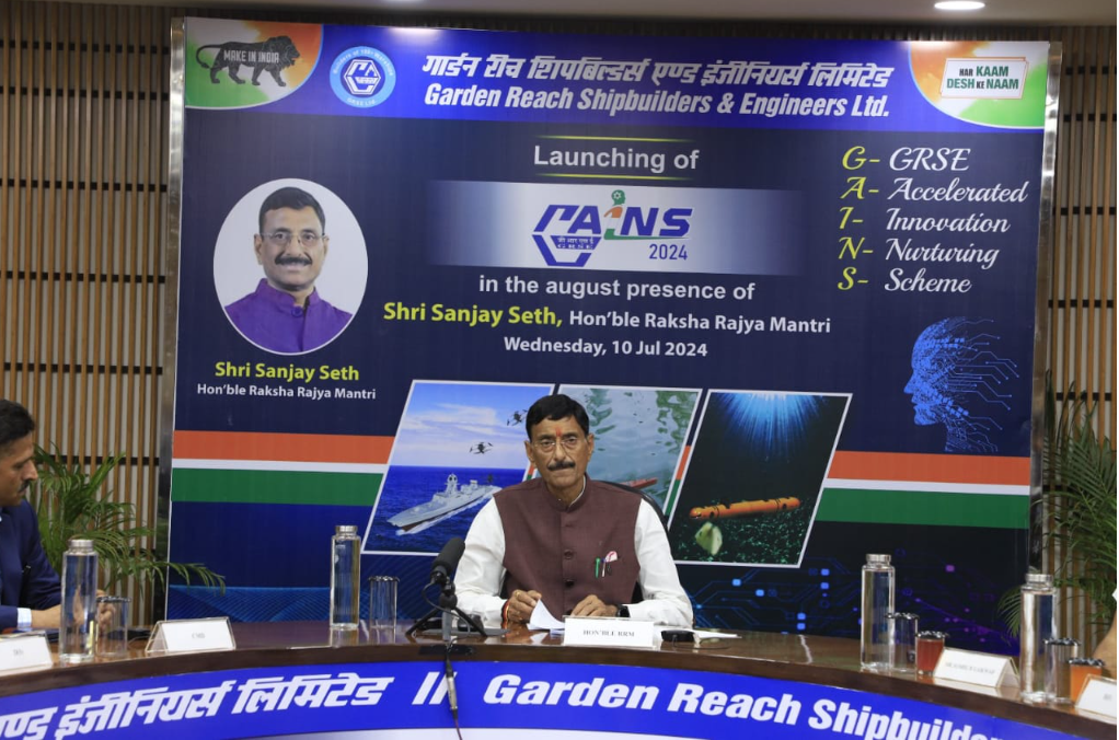 Raksha Rajya Mantri Shri Sanjay Seth Launches GRSE Accelerated Innovation Nurturing Scheme (GAINS 2024).
