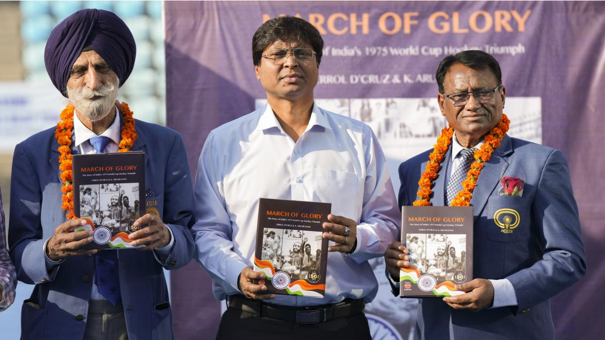 Book Titled 'March of Glory' Unveiled to Celebrate Golden Jubilee of India's 1975 Hockey World Cup Victory.