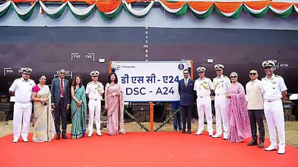 <b>Indian Navy launches fifth Diving Support Craft DSC A24 at Titagarh.</b>